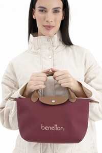 Benetton  Bordo-Camel Kadın El Çantası BNT1702