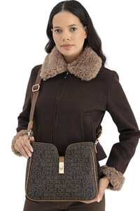 Benetton Monogram Kahve-Taba Kadın Omuz Çantası BNT1697