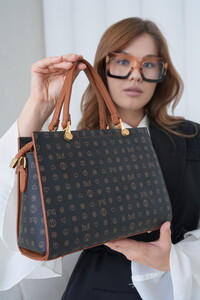  Bilik Deri Monogram Siyah-Taba Kadın El Çantası RİV 1135-MN