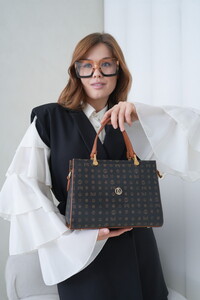 Bilik Deri Monogram Siyah-Taba Kadın El Çantası RİV 1135-MN