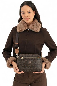 Benetton Monogram Kahve-Taba Kadın Çapraz Askılı Çanta BNT1642