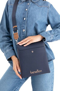  Benetton Print Lacivert-Camel Kadın Çapraz Askılı Çanta BNT1672