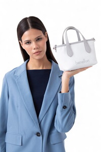  Benetton  Beyaz-Gri Kadın El Çantası BNT1598